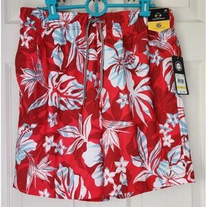 Speedo Men Red Tropical Floral Swim Trunks Shorts‎ Size Medium M UPF 50  E11